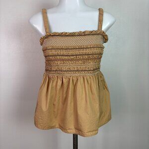 Old Navy Tank Top Small Tan Smocked Cotton Poplin Women's